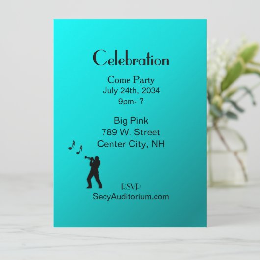 Aqua Trumpet Party Kaart (Staand voorkant)