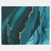 Aqua Turkoois Blauwe Agaat Geode Gouden Monogram Fleece Deken (Voorkant (Horizontaal))