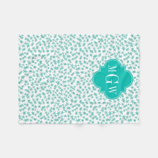 Aqua / Turq White Stars Blauwgroen Quatrefoil 3 Mo Fleece Deken (Voorkant (Horizontaal))