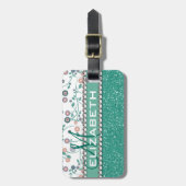 Aqua Turqoise Monogram bloem Bagagelabel (Voorkant verticaal)