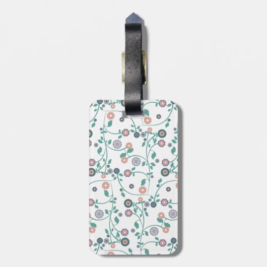 Aqua Turqoise Monogram bloem Bagagelabel (Achterkant verticaal)