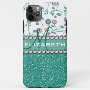 Aqua Turqoise Monogram bloem Case-Mate iPhone Case