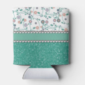 Aqua Turqoise Monogram Bloem Glitter Patroon Blikjeskoeler (Achterkant)