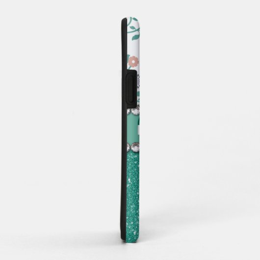 Aqua Turqoise Monogram Bloem Glitter Pern Case-Mate iPhone Case (Achterkant/rechts)