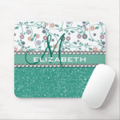 Aqua Turqoise Monogram bloem Muismat (Met muis)