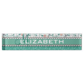 Aqua Turqoise Monogram bloem Naambordje (Voorkant)