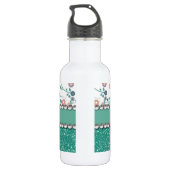 Aqua Turqoise Monogram bloem Waterfles (Achterkant)