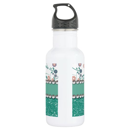 Aqua Turqoise Monogram bloem Waterfles (Achterkant)