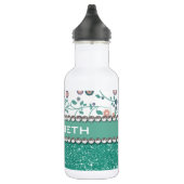 Aqua Turqoise Monogram bloem Waterfles (Rechts)