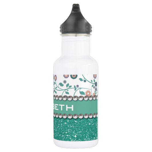 Aqua Turqoise Monogram bloem Waterfles (Rechts)