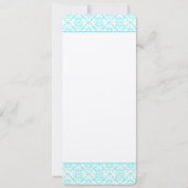 Aqua Turquiose Navy Blue Damask Wedding Invitation Kaart (Achterkant)