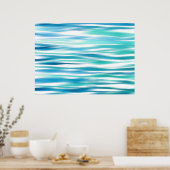 Aqua Turquoise Abstracte Strepen Poster (Keuken)