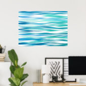 Aqua Turquoise Abstracte Stripes Poster (Thuiskantoor)