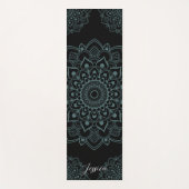 Aqua Turquoise & Black Mandala w Calligraphy Name Yogamat (Voorkant)