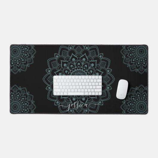 Aqua Turquoise & Black Mandala w Kalligrafie Naam Bureaumat (Keyboard & Muis)