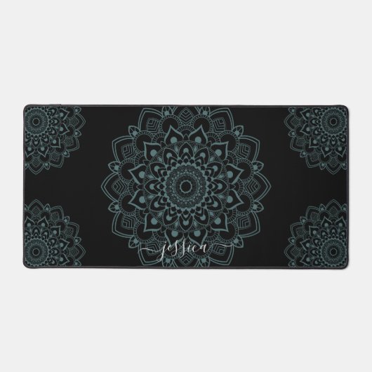 Aqua Turquoise & Black Mandala w Kalligrafie Naam Bureaumat (Voorkant)