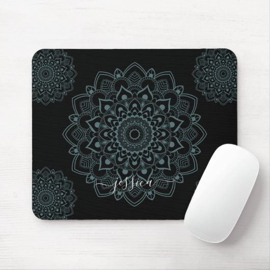 Aqua Turquoise & Black Mandala w Kalligrafie Naam Muismat (Met muis)