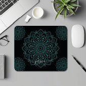 Aqua Turquoise & Black Mandala w Kalligrafie Naam Muismat