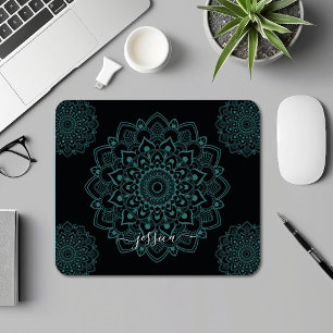Aqua Turquoise & Black Mandala w Kalligrafie Naam Muismat