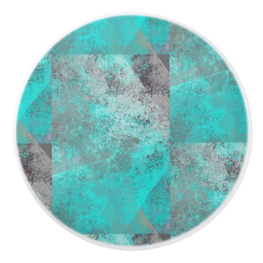 Aqua Turquoise Blauw en Grijs Abstract Keramische Knop (Voorkant)