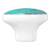 Aqua Turquoise Blauw en Grijs Abstract Keramische Knop (Zijkant)
