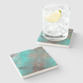 Aqua Turquoise Blauw Grijs Stenen Onderzetter (Zijkant)