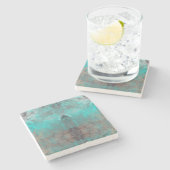 Aqua Turquoise Blauw Grijs Stenen Onderzetter (Zijkant)