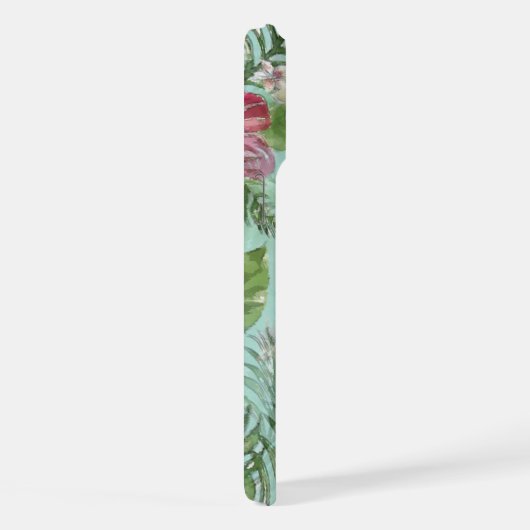 Aqua Turquoise Blauw Groen Roze Bloemenkunst Patro iPhone Hoesje (Rechterkant)