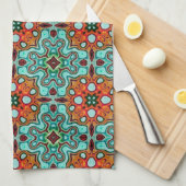 Aqua Turquoise Blauw Sinaasappel Rood Bruin Tribe  Theedoek (Quarter Fold)