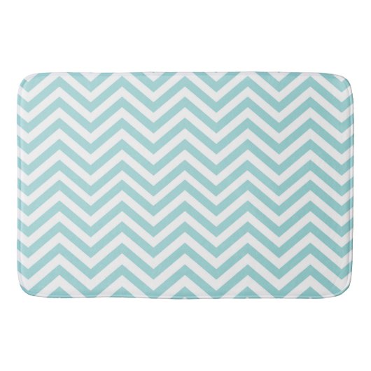 Aqua Turquoise Blauw Wit Dun Chevron Stripes Badmat (Voorkant)