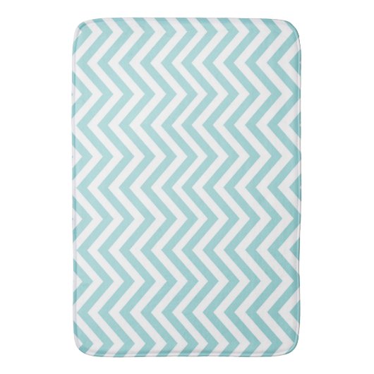 Aqua Turquoise Blauw Wit Dun Chevron Stripes Badmat (Voorkant Verticaal)