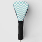 Aqua Turquoise Blauw Wit Dun Chevron Stripes Golfheadcover (Voorkant)