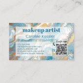 Aqua Turquoise Blauw Wit Goud Marmer Art Patroon Visitekaartje (Achterkant)