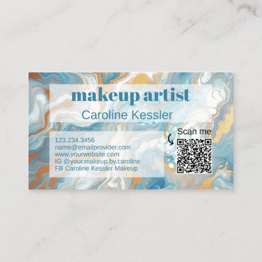 Aqua Turquoise Blauw Wit Goud Marmer Art Patroon Visitekaartje (Achterkant)