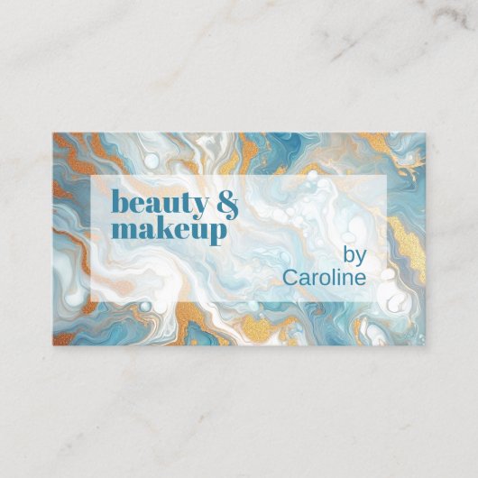 Aqua Turquoise Blauw Wit Goud Marmer Art Patroon Visitekaartje (Voorkant)