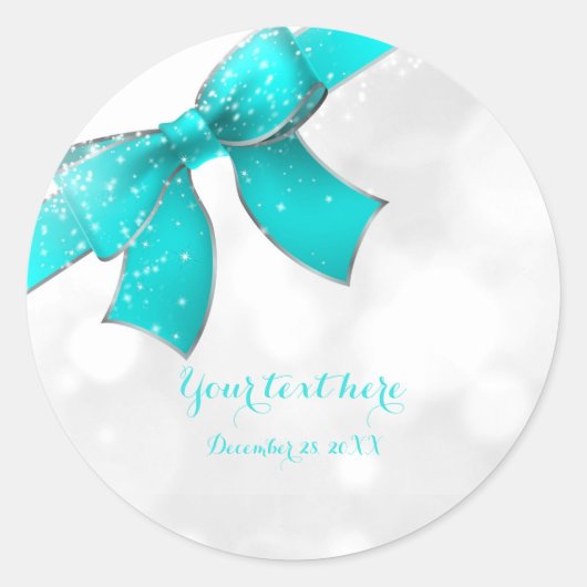 Aqua Turquoise Blauwe Boog & Sparkles Chique Party Ronde Sticker (Voorkant)
