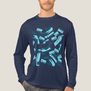 Aqua turquoise blauwe diagonale verstrooide stukke Tri-Blend shirt