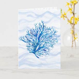 Aqua-turquoise blauwe koraal silhouet aquarel kaart