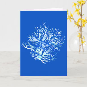 Aqua-turquoise blauwe koraal silhouet aquarel kaart