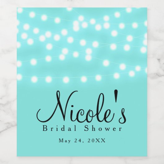 Aqua Turquoise Blauwe Strijklichten Elegante Wijn Wijn Etiket (Enkel label)