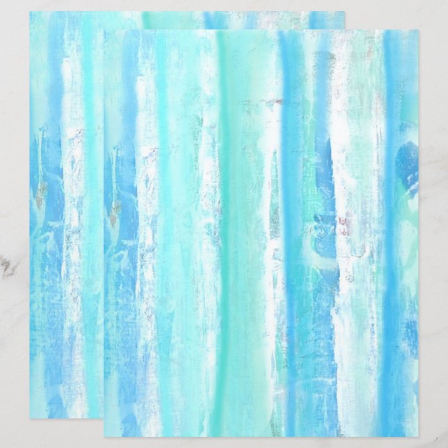 Aqua Turquoise Blauwe Witte Bomen Scrapbook Papier (Voorkant / Achterkant)