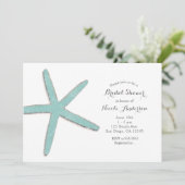 Aqua Turquoise Blauwe Zeester Witte Strand Bruidsd Kaart (Staand voorkant)