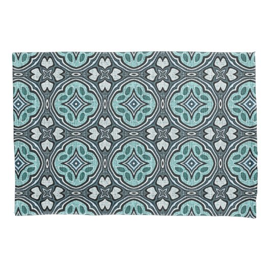Aqua Turquoise Blauwgroen Blauw Groen Bohemian Tri Kussensloop (Voorkant-Links)