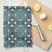 Aqua Turquoise Blauwgroen Blauw Groen Bohemian Tri Theedoek (Quarter Fold)