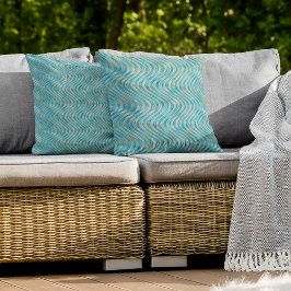 Aqua Turquoise Blauwgroen Blue Taupe Curved Lines  Buitenkussen