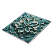 Aqua Turquoise Blauwgroen Faux Relief Bloemenbloem Tegeltje (Zijkant)