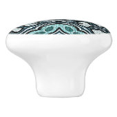 Aqua Turquoise Blauwgroen Grijs Blauw Etnische Sta Keramische Knop (Zijkant)