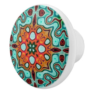 Aqua Turquoise Blauwgroen Oranje Bruin Etnische St Keramische Knop
