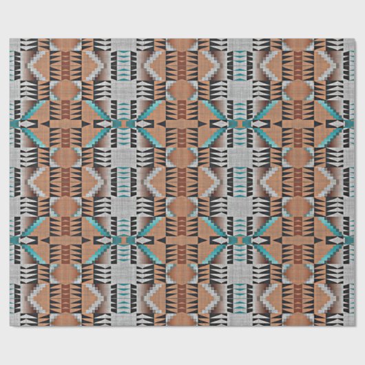 Aqua Turquoise Blauwgroen Taupe Black Gray Mosaic  Cadeaupapier (Vlak)