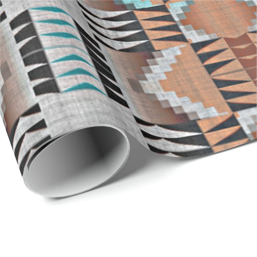 Aqua Turquoise Blauwgroen Taupe Black Gray Mosaic  Cadeaupapier (Rol Hoek)